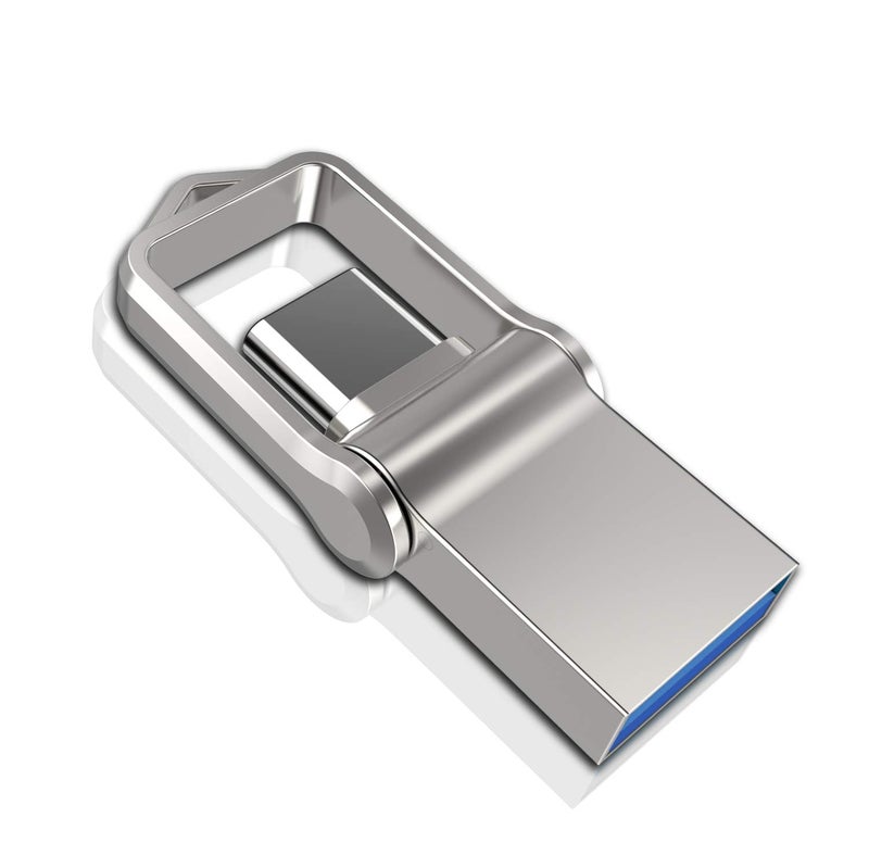KALSAN Type C USB Flash Drive 64GB 2 in 1 USB Sticks OTG Type C+ USB 3.0 Dual Drive Waterproof Memory Stick with Keychain Metal-Silver Color - Image 2